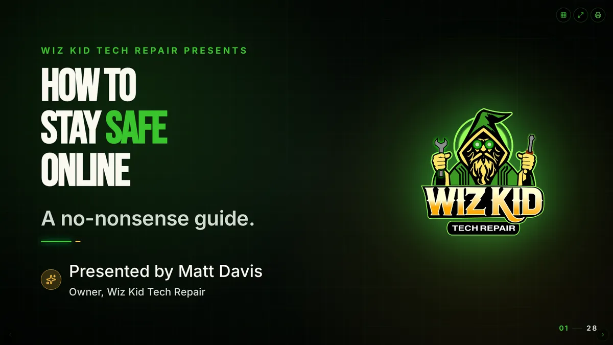 First slide of the Stay Safe Online presentation