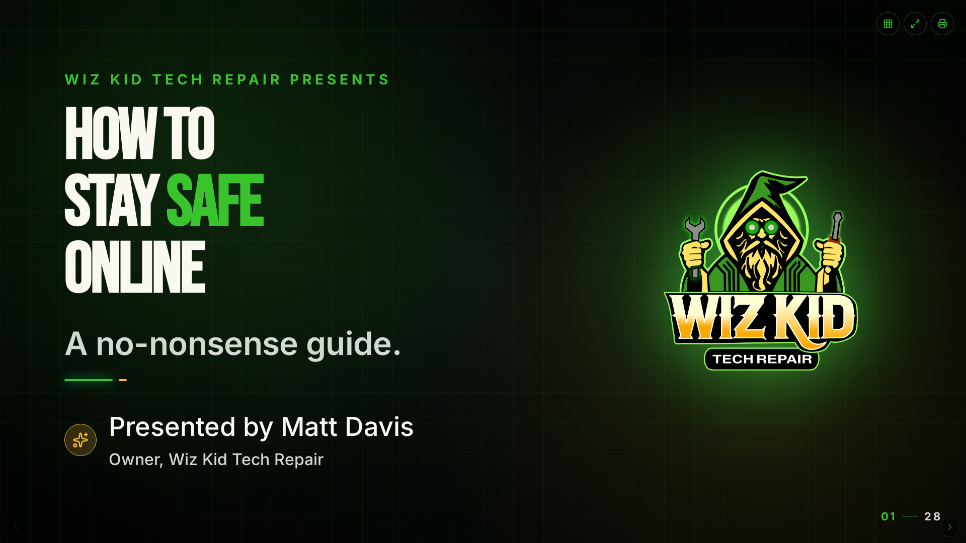 First slide of the Stay Safe Online presentation