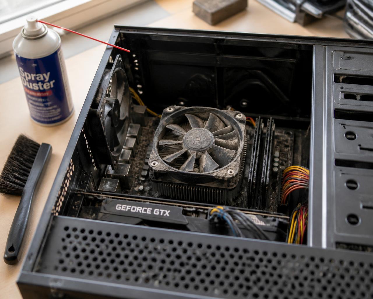Interior of a desktop before and after cleaning