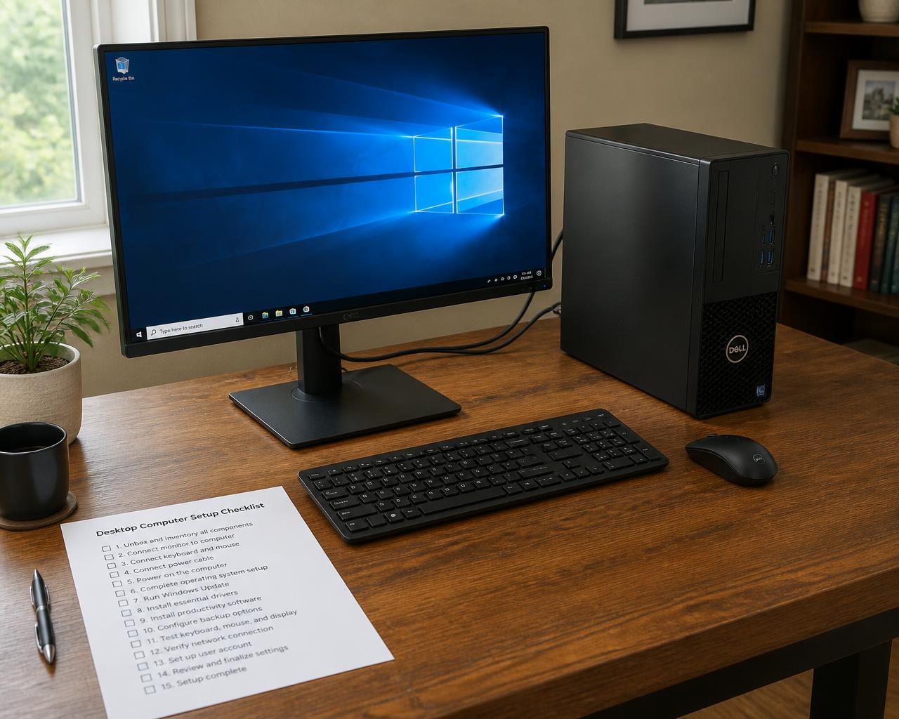 A new desktop set up on a home office desk