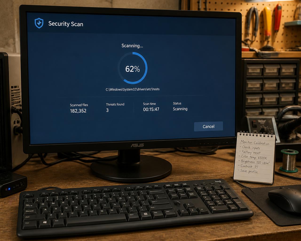 A security scan running on a shop monitor